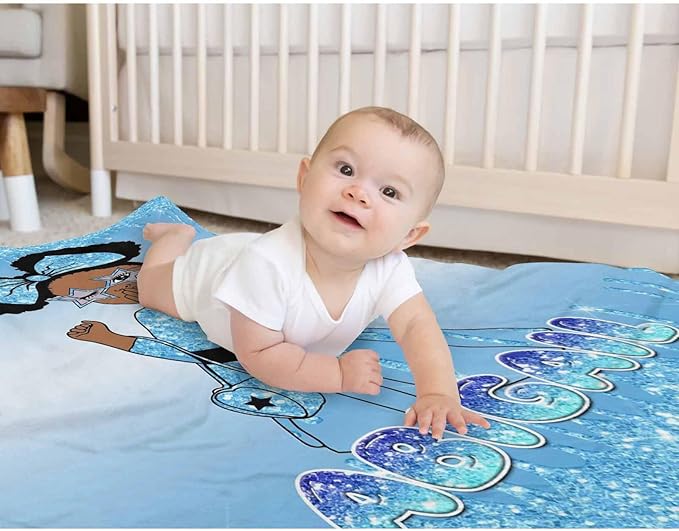 D-Story Custom Name Blanket Personalized Blanket and Throws Black Girl Blanket Customized Blankets with Name Text for Adult Kids Gift for Newborn, Toddler on Baby Birthday