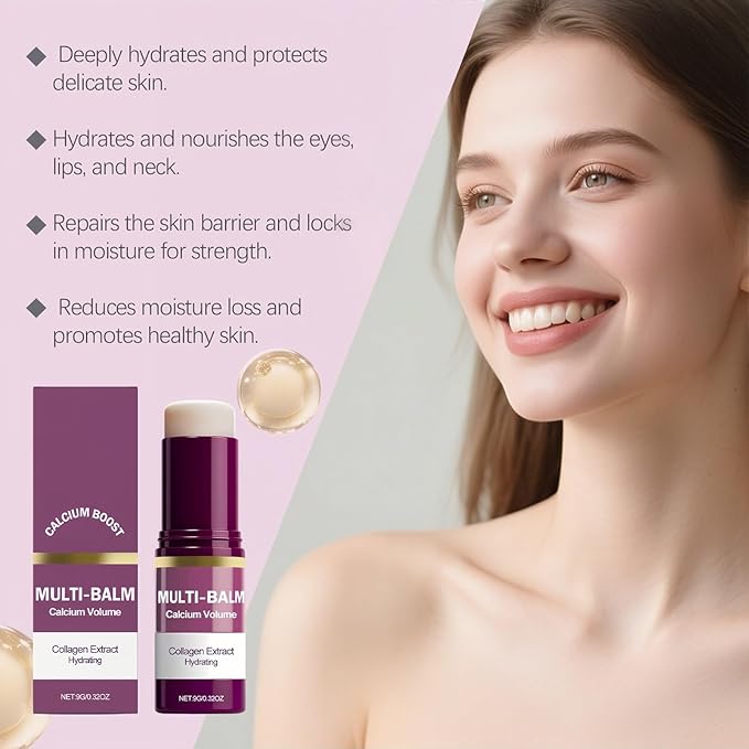Multi Balm Stick - Hydrating & Firming Face Balm for Eyes, Lips & Neck - With Collagen & Vitamin E - Skin Barrier Care for Delicate Skin - 9g (1)
