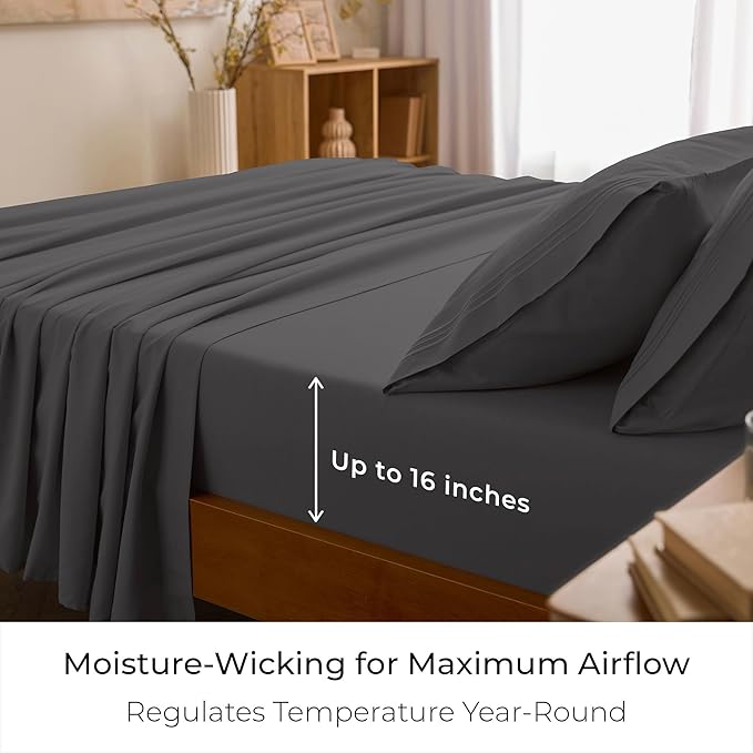 Mellanni Full Sheets Set - 4 PC Iconic Collection Bedding - Hotel Luxury, Extra Soft, Cooling Bed Sheets - Wrinkle, Fade, Stain Resistant (Full, Gray)