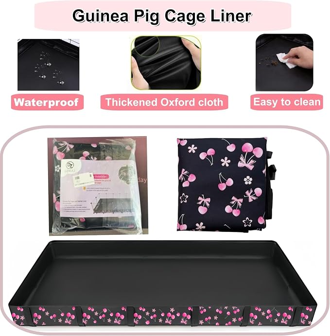 DZWLKJ Waterproof Guinea Pig Cage Liner,Washable Tarp Bottom Base,Cherry Graphic,24"x96", Reusable for Rabbit, Chinchilla, Hedgehog, Ferret & Other Small Animals.