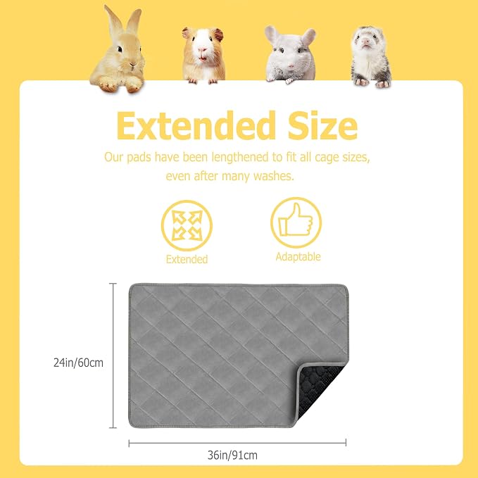 Washable Guinea Pig Fleece Bedding, 24"x36" Reusable Cage Liner 2 Pack | Cage Bedding, Absorbent, Non-Slip, Waterproof Rabbit Bedding, Machine Washable, Small Animal Cage Accessory