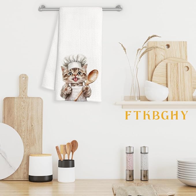 Funny Tabby Cat Chef Kitchen Towels, Cat Lover Mom Dad Gifts, Gifts for Chef, Funny Kitty Decorative Dish Hand Tea Towels for Kitchen Bakery, 16x24 Inch