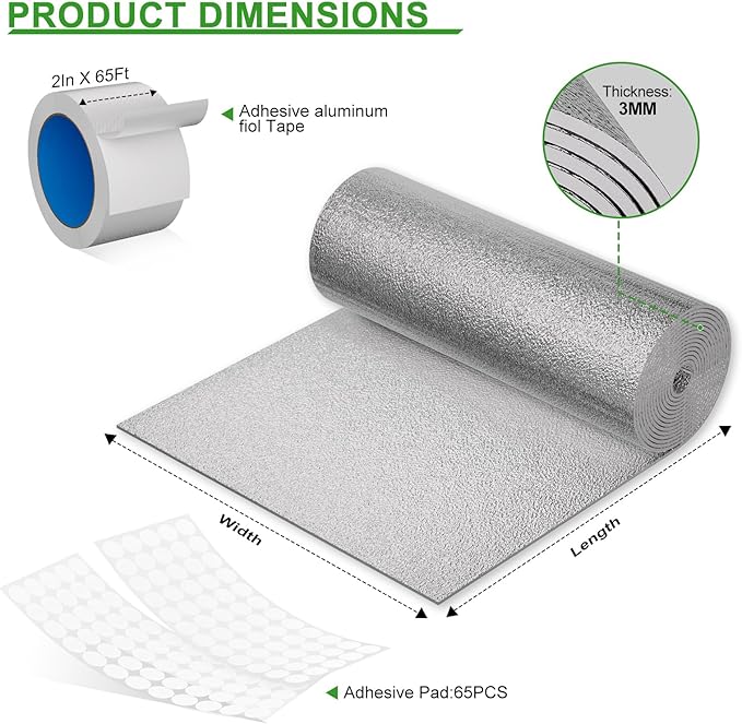 Reflective Insulation Sheet, Window Insulation for Winter, Aluminum Foil Cotton Layer for Keep Warm, 59"（W) x 99"Window Insulation Kit