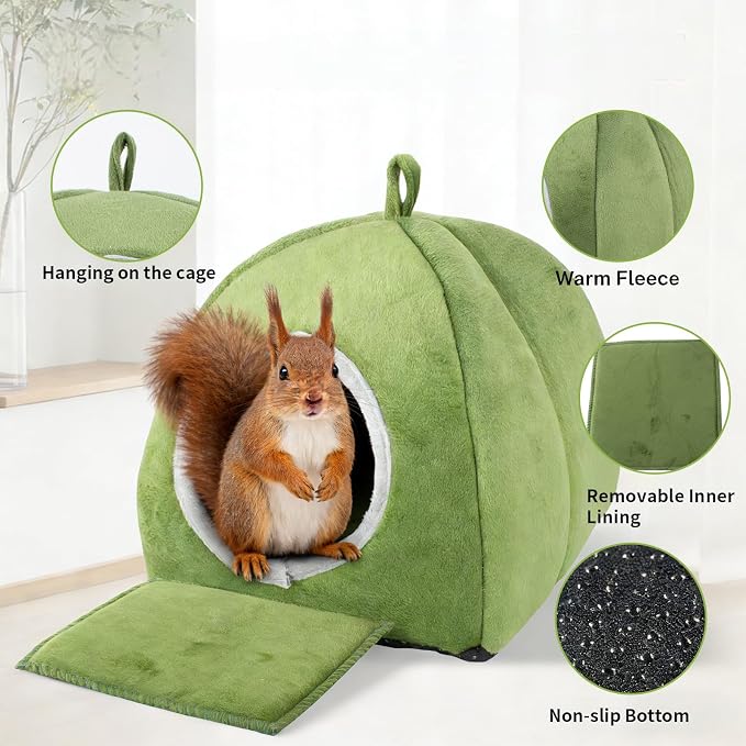 Squirrel Hideout Nest, Washable Bed & Hideaway House | Soft Plush Cozy Warm Fleece Hut for Hamster Rat Chipmunks and Other Small Animals Cage Supplies Warm House
