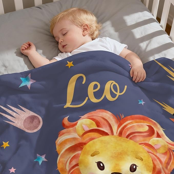 Blankets Personalized Baby Boy Lion, Baby Customized Blankets Newborn Baby Boy, Blankets for Baby Boys Newborn, Personalized Baby Blanket with Name, Lion Baby Blanket for Boys, 30"x40"