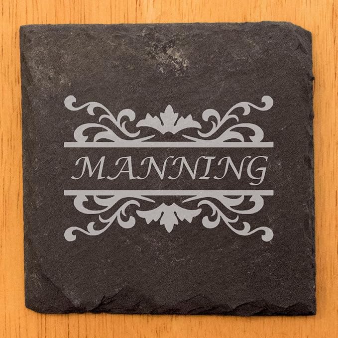 Personalized Monogram Family Coasters, Natural Stone Set, Birthday, Wedding, Customized, Rustic - Square Slate - Set of 6