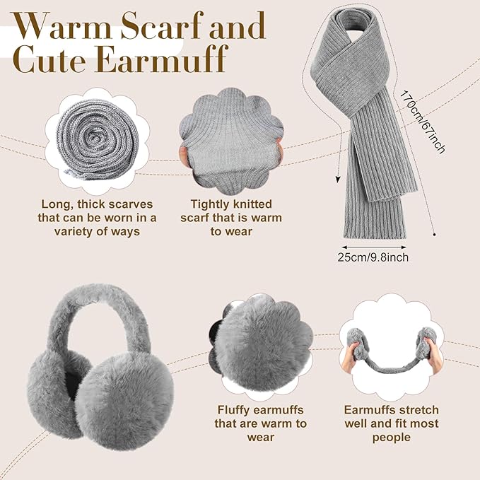 Geyoga 6 Pcs Winter Warm Set for Women Warm Beanies Hats Touchscreen Gloves Long Scarf Ear Muffs Socks Winter Gifts for Women