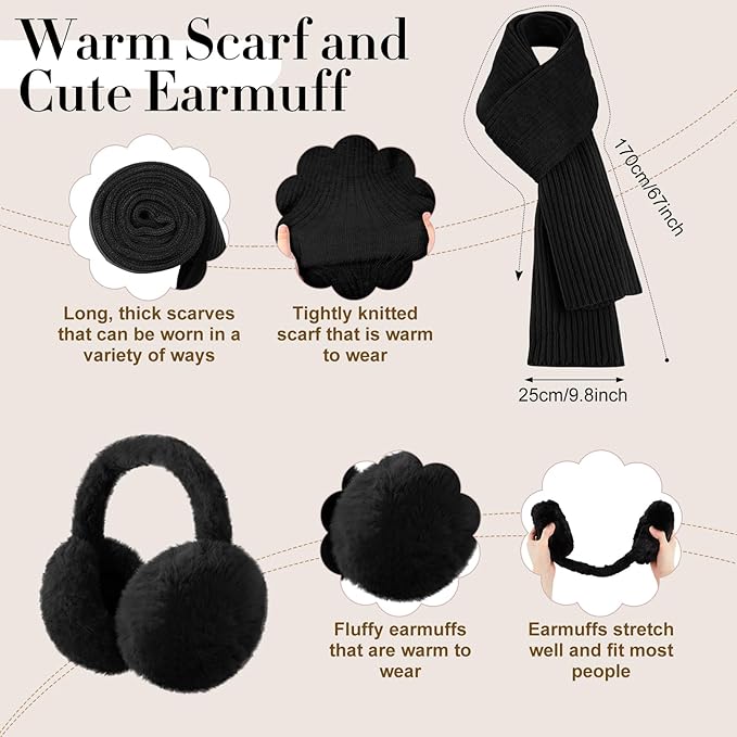 Geyoga 6 Pcs Winter Warm Set for Women Warm Beanies Hats Touchscreen Gloves Long Scarf Ear Muffs Socks Winter Gifts for Women