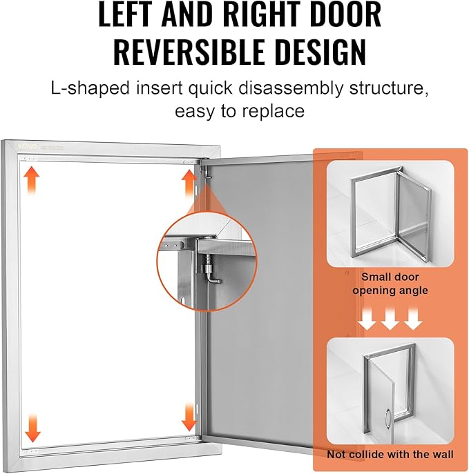 VEVOR BBQ Access Door, 27H x 20W Inch Stainless Steel Flush Mount Vertical Door with Handle for BBQ Island, Grilling Station