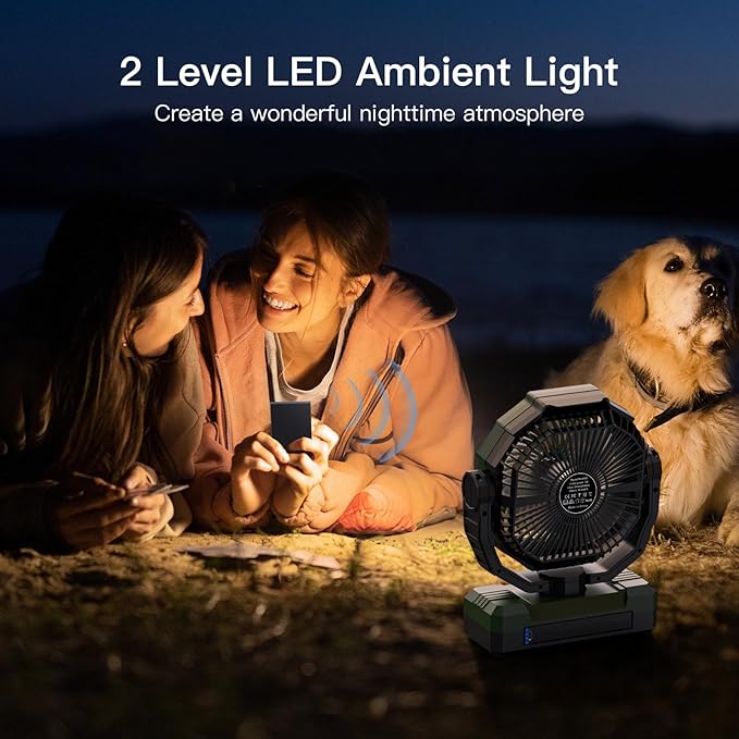 FRIZCOL 3-in-1 Camping Fan - Portable Fans Rechargeable - 24000mAh Detachable Battery Powered Fan with Light & Remote for Indoor, Outdoor, Tent, Travel, Fishing, Jobsite, Gifts for Men Dad Him - Green