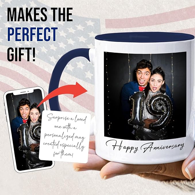 Ship Next Day Custom Mug Design Your Own Photo Text Personalized Picture Gifts for Women Men Customized Gifts Idea Personalized Coffee Mugs 11oz Dark Blue Handle