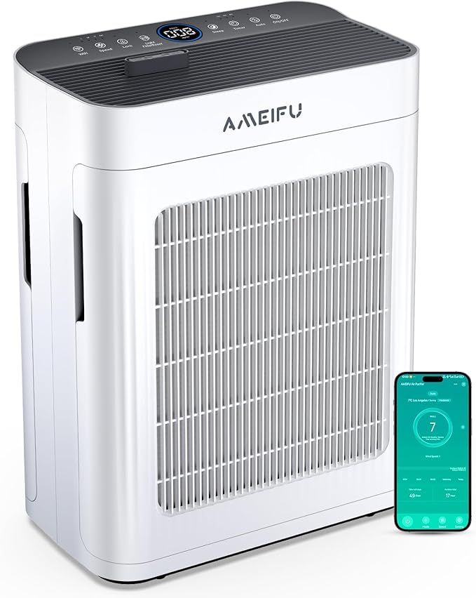Air Purifiers for Home Large Room 3000 Ft2 with Washable Pre-filter, 3-Stage HEPA Double-Sided Air Purifier, Smart WiFi APP Control, Sleep Mode, Air Cleaner for Pets Hair, Dust, Smoke, White