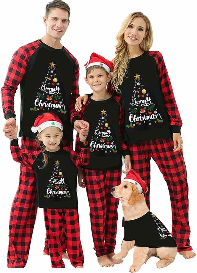 Matching Family Christmas Pajamas Set Elk/Tree/Plaid Holiday Sleepwear Xmas Family Jammies