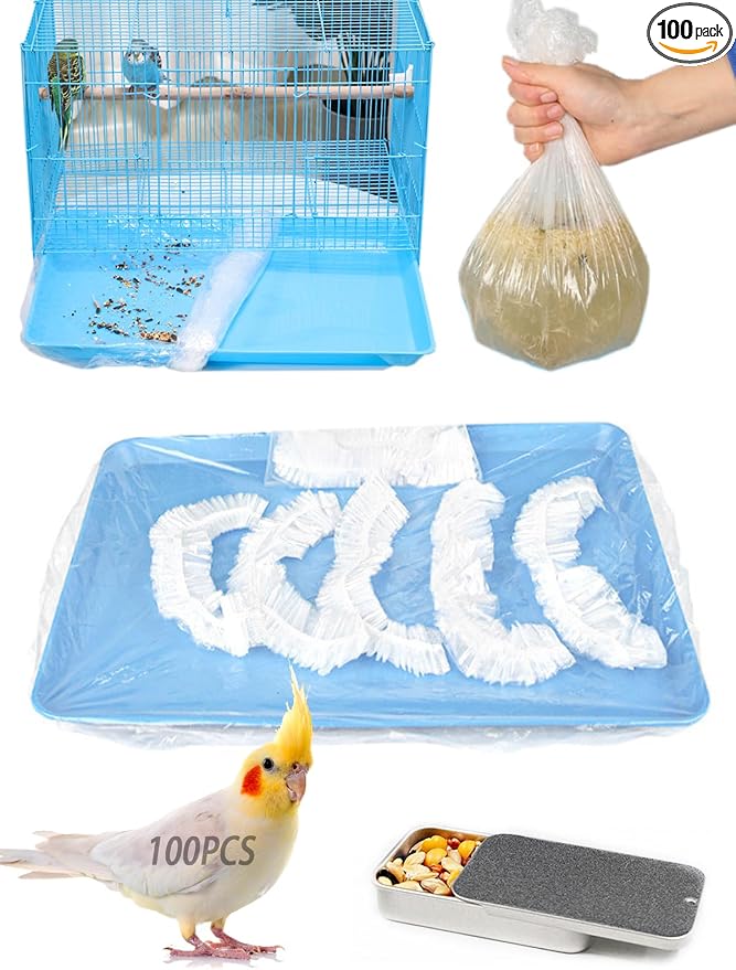 Disposable Bird Cage Liners - Clear Plastic Parakeet Liner Bags - 100 Pcs Universal Film for Finches, Canaries, Cockatiels