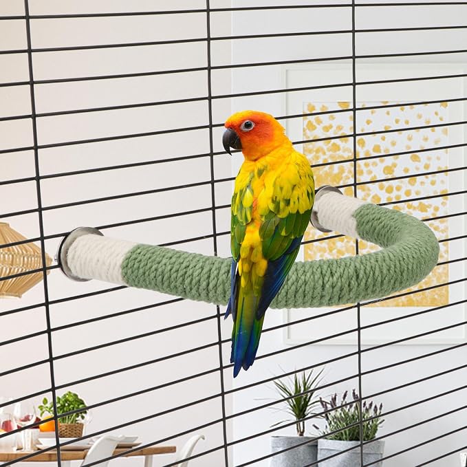 Hypeety U Shape Bird Hemp Rope Perch Parrot Paw Grinding Stand, Green, L | U shape, natural wood with hemp rope, grinding paw and beak naturally, birdcage accessories, for budgies/cockatiels/conures