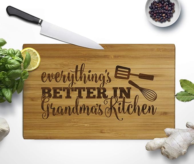 Andaz Press Laser Engraved Small Bamboo Wood Cutting Board, 9.5 x 6-inch, Everything is Better in Grandma's Kitchen, 1-Pack Grandma Mother's Day Mom's Birthday Grandma Cutting Board Grandma Gift Ideas
