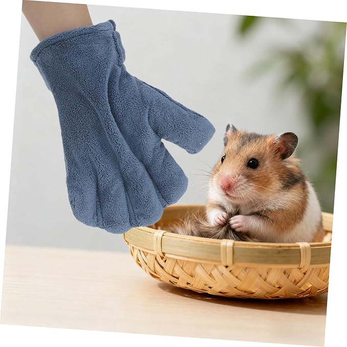 VOSAREA Calming Bite Proof Glove Navy Coral Fleece Small Animal Handling Glove for Chinchilla Ferret Hedgehog Care and Grooming Supplies
