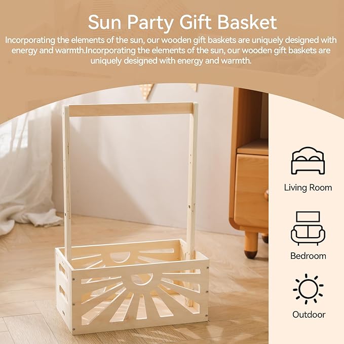 Wooden Baby Shower Crate Closet, Baby Basket with Adjustable Handle, Baby Clothing Rack，Storage Crate Hamper, Baby Shower Wooden Gift Crate, Baby Personailzed Basket for Pregnancy New Parent
