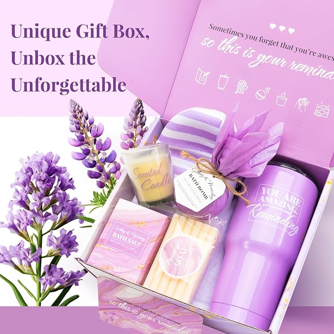 Gift Set for Women Lavender Relaxing Bath and Body Gift Set -- 8Pcs Unique Gift Ideas Birthday Presents for Women, Valentine's Day, Mothers Day, Christmas Presents for Her