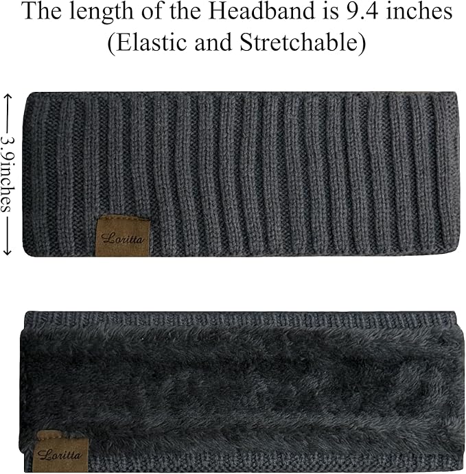 Loritta Womens Ear Warmers Headbands Winter Warm Fuzzy Cable Knit Head Wrap Fleece Lined Gifts
