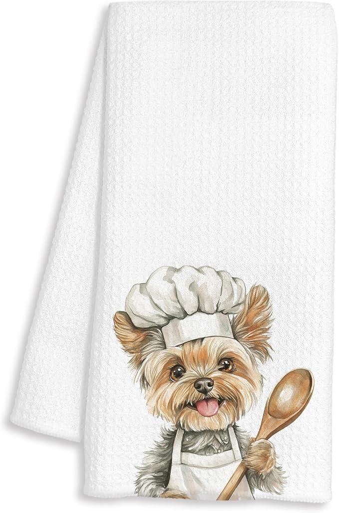 Funny Yorkshire Terrier Chef Kitchen Towels, Yorkie Gifts for Women, Chef Gifts, Funny Yorkie Dog Decorative Dish Hand Tea Towels for Kitchen Bakery, 16x24 Inch