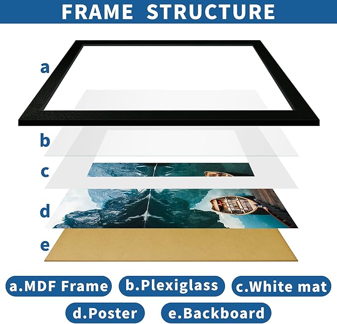 20x30 Frame Set of 2, Rustic Black Wood Style - Display 16x24 Picture with Mat or 20 x 30 Poster without Mat, Wall Mounting Horizontal and Vertical