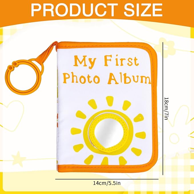 Sun Baby' s My First Family Album Cute Cartoon Sun Photo Album Holds 4x6" Pictures Soft Photo Cloth Book with Safety Mirror for Newborn Baby Shower Toddler Kid