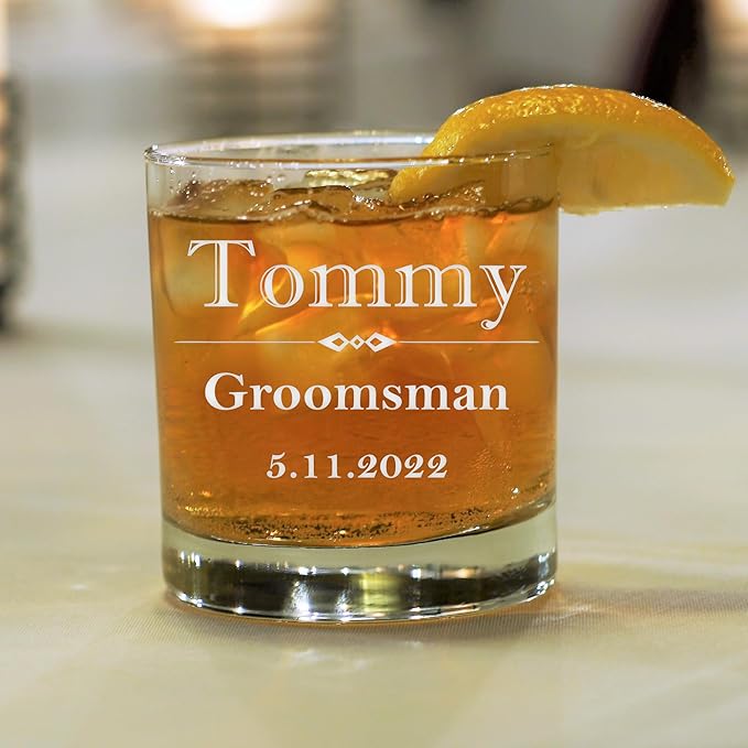 Blue Ridge Mountain Gifts Personalized Engraved 11oz Whiskey Glass – Custom Groomsmen Gift for Wedding Party – Etched Rocks Glass for Bourbon, Scotch, and Cocktails (4)