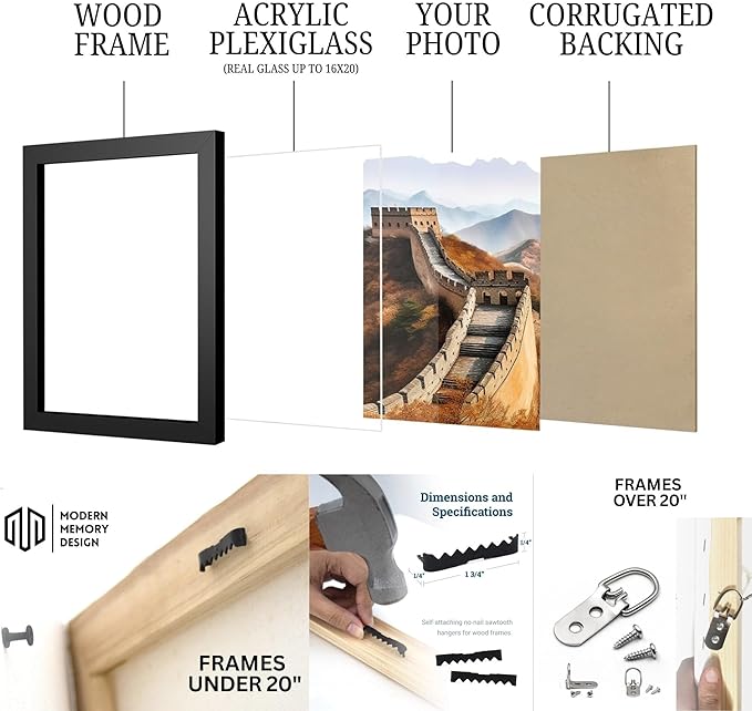 M Modern Memory Design 15x45 Gold Picture Frame Ornate - Wall Mount Acrylic Glass 15x45 Frame