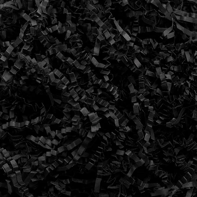 Mefleet 1/2 LB Crinkle Cut Paper Shred Filler 8 oz Black Crinkle Shredded Paper for Gift Box - Gift Basket Bag Filler - Grass Cushion Stuffing for Easter, Mother's day, Birthday Packaging Wrapping