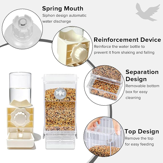 Lemtrflo No Mess Bird Cage Feeder, Automatic Bird Water Dispenser | Parakeet Cage Accessories