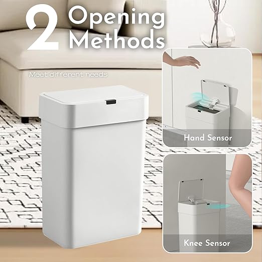 ELPHECO Bathroom Trash Can with Lid 2.5 Gallon Motion Sensor Slim Garbage Can Small Touchless Trash Bin 9.5 Liter Smart Waste Basket for Bedroom, Living Room, Toilet (Grey)