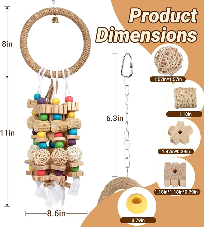 Parrot Chew Toys for Medium & Large Birds (Such as Macaws, African Grey Parrots, and Various Amazon Parrots). The Colorful, Natural Wooden Cage Parrot Toys for Large Birds.