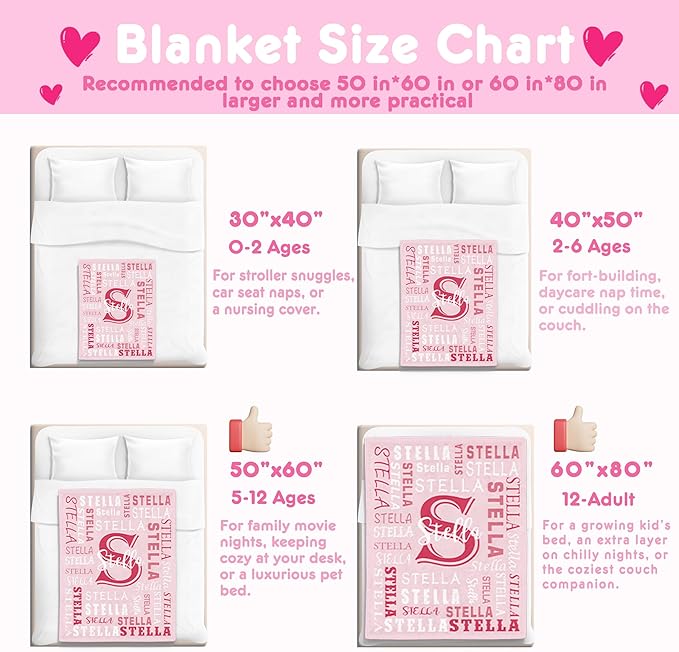 Ships Next Day- Custom Blanket With Name, Personalized Kids Throw Blankets, Teen Girl Gifts Trendy Stuff, Christmas Birthday Gifts for Boys Girls