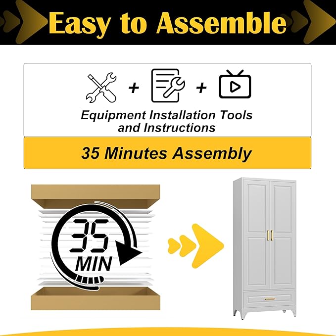 75" Kitchen Pantry Cabinet with Drawer, Metal Storage Cabinets with Doors and 4 Adjustable Shelves,White Kitchen Cabinet with 2 Gold Handles,Food Cupboard for Livingroom,Pantry, Bathroom