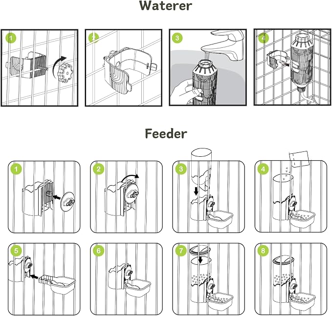 Automatic Pet Food Water Dispenser, Auto Gravity Pet Feeder Water Bottle Set for Cage, Feeding Station for Puppy Kitten Rabbit Guinea Pigs Chinchilla Ferret Hedgehog (Green)