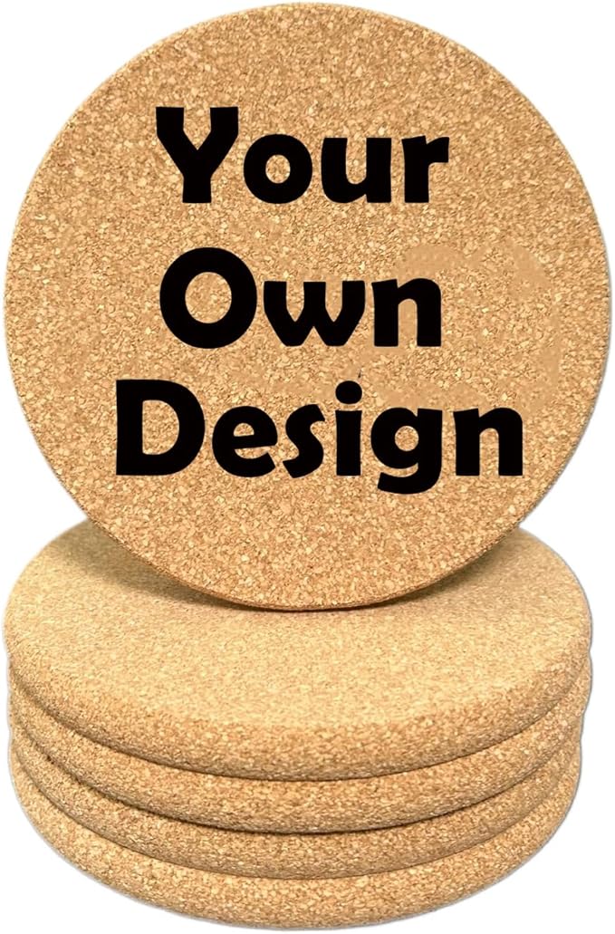 Set of 5 Personalized Custom Monogram Cork Coasters, Custom Wedding, Housewarming Gifts, Promotional Giveaways (Design #5)