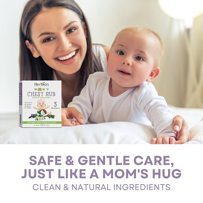 HERBION Naturals Baby Chest Rub, Ages 3 Months+, All-Natural Soothing Ointment with Coconut Oil, Eucalyptus, Lavender, Chamomile, Shea Butter, Petroleum & Menthol-Free, Non-GMO, 3.53 Oz, Pack of 1