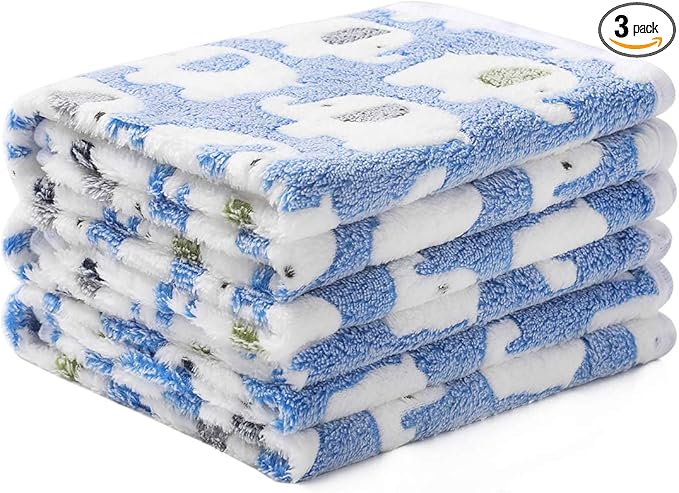 1 Pack 3 Blankets Super Soft Fluffy Premium Cute Elephant Pattern Pet Blanket Flannel Throw for Dog Puppy Cat Blue Medium(30x20 inch) | Fuzzy Flannel Small Pet Blanket Washable, Cute Elephant Print for Crate Car Bed. Puppy Essential,Cat Stuff Gifts,Medium