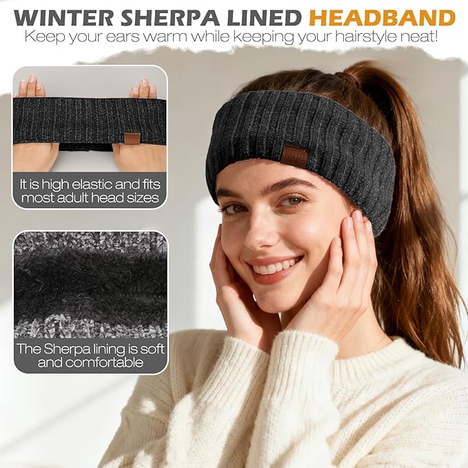 Winter Hats Gloves Scarf Set for Women, Beanie Hat Headband Ear Warmer, Infinity Scarf Touchscreen Gloves for Cold Weather