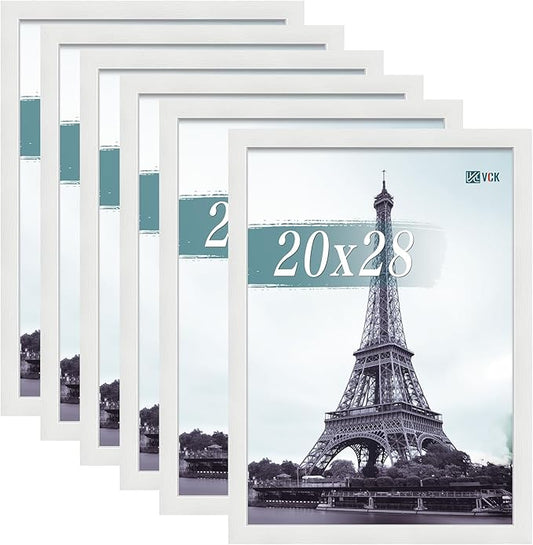 VCK 20x28 Picture Frames white Set of 6, Wide Border Wood Poster Frame, Multi-Directional Display Family Photos, Office Prints, Studio/Gallery Art, Woodgrain Series, Wall Hanging