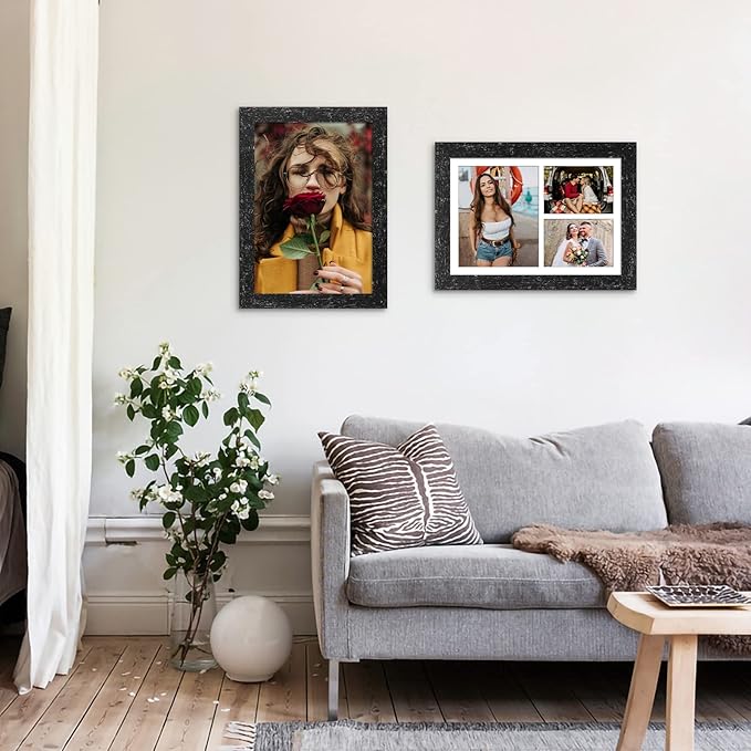 11x16 Picture Frame Display 3 opening Picture Frame 5x7 and 8x10 Collage,Multi Photo Frame with Mat,Plexiglass,Horizontal and Vertical Formats for Wall Decor,Black Wood Grain