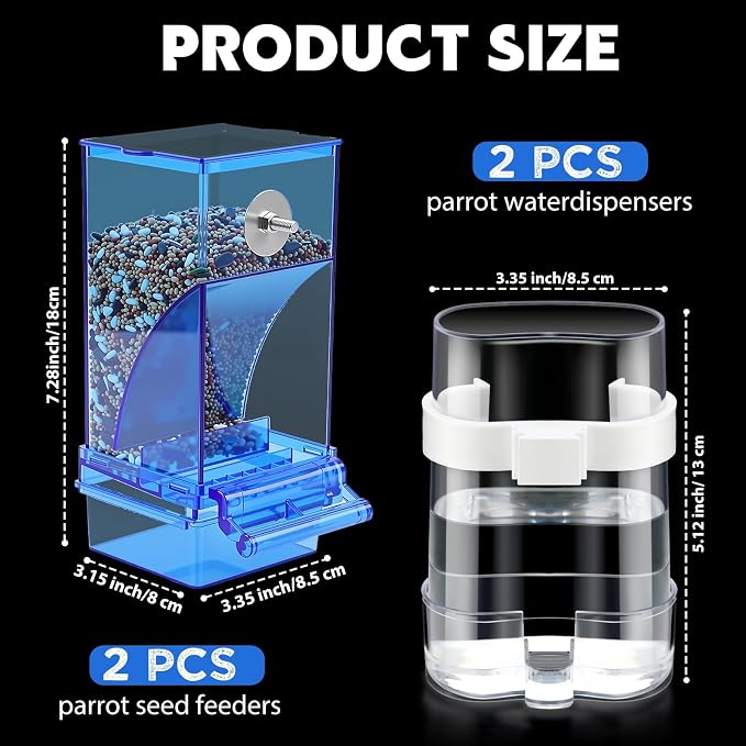 Yaomiao 4 Pcs No Mess Small Bird Feeders Automatic Parakeet Water Dispenser Clear Quail Feeder and Watered Cage Accessories for Small and Medium Parakeet Cockatiel Canary(Assorted,Blue)