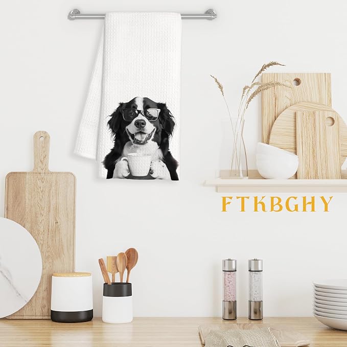 Funny Bernese Mountain Coffee Kitchen Towels Gift, Bernese Mountain Dog Gifts, Coffee Gifts for Women, Dog Lover Gift Decorative Dish Hand Tea Towels for Kitchen Home Bar Decor, 16x24 Inch