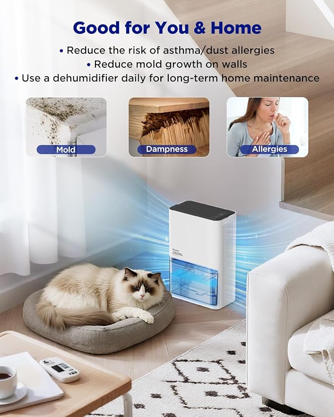 EasyAcc Dehumidifier for Home, Quiet Energy Efficient Dehumidifiers for Bathroom Bedroom Basement RV Living Room, Auto Defrost & Auto Shut Off, 68 OZ Water Tank, 7 Color Ambient Light