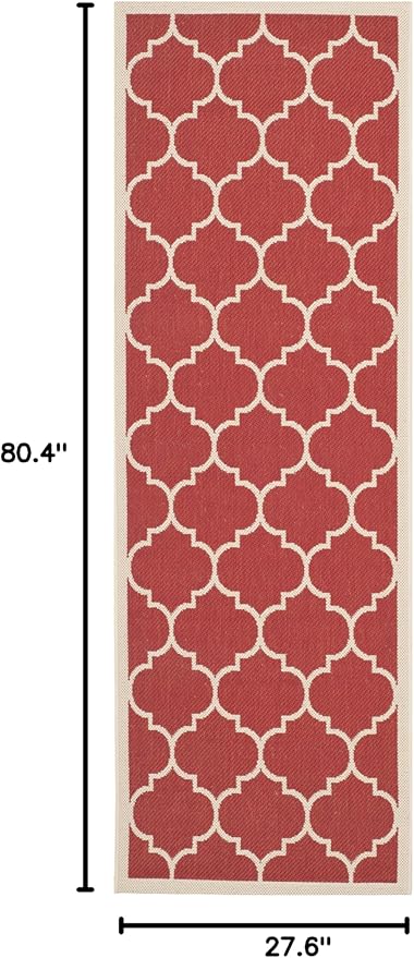 SAFAVIEH Washable Rug Outdoor Courtyard Collection - 2'3" x 6'7" Runner, Red & Bone, Non-Shedding & Easy Cleaning, Ideal for Patio, Entryway, Mudroom, Hallway, Kitchen (CY6914-248)