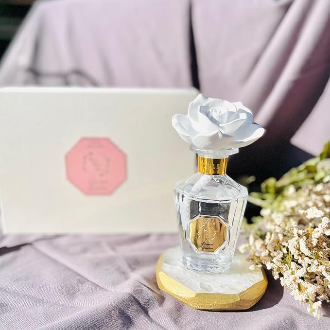 Reed Diffuser Set, Pretty Valley Home Diffuser Rose Petals Gypsum White Flower Oil 100Ml / 3.38fl OZ Gift Box for Bathroom Office Bathroom Living Room Decor (Eternal Garden)