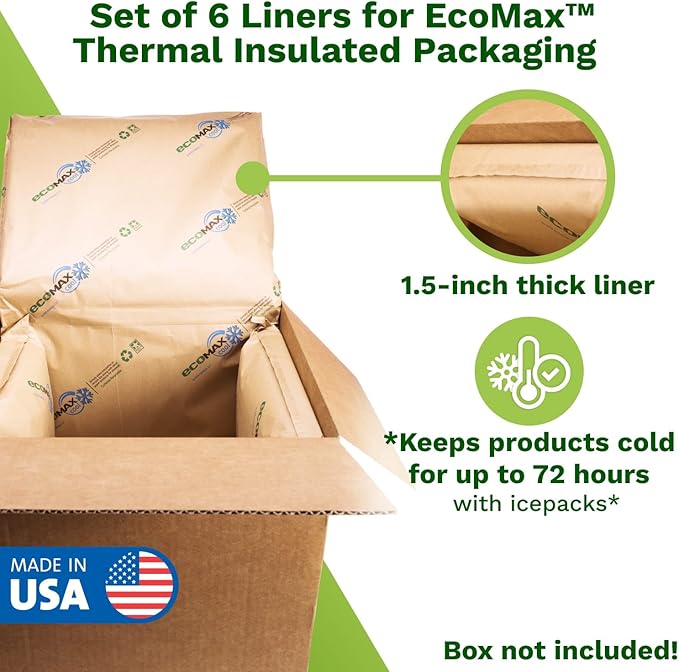 IDL Packaging 12" x 12" x 12" Insulation Liners for Shipping Box, 3.6 Gallons Capacity, Pack of 3 - EcoMax™ Thermal-Paper Liners, Absorb Condensation - For Frozen Food, Meat, or Fish