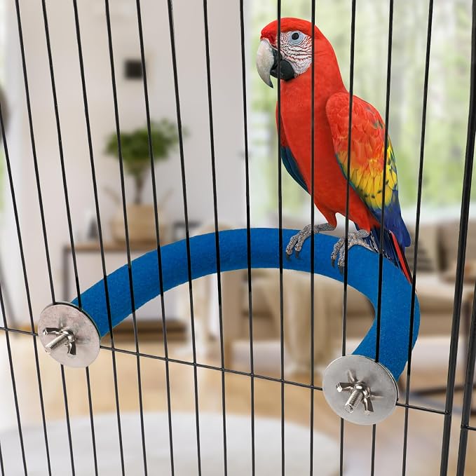 Rypet U-Shaped Large Parrot Perch, Quartz Bird Perch for Cage(Blue XL) | Safe Chew & Rest Perch for Large Birds, Durable Non-Toxic Cage Accessory, for Parakeets Cockatiels Conures Macaws