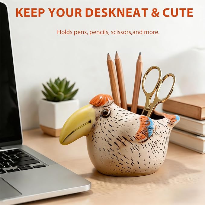 Ceramic Ostrich Shaped Pen Pencil Holder for Desk Decoration Accessories Ostrich Decor Makeup Brush Pen Cups Succulent Plant Pot Office School Ideal Gifts for Women, Mom or Birthdays